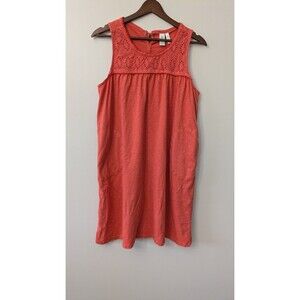 Aventura Womens Organic Cotton Dress Medium Red Eyelet Tank Shift Boho Relaxed